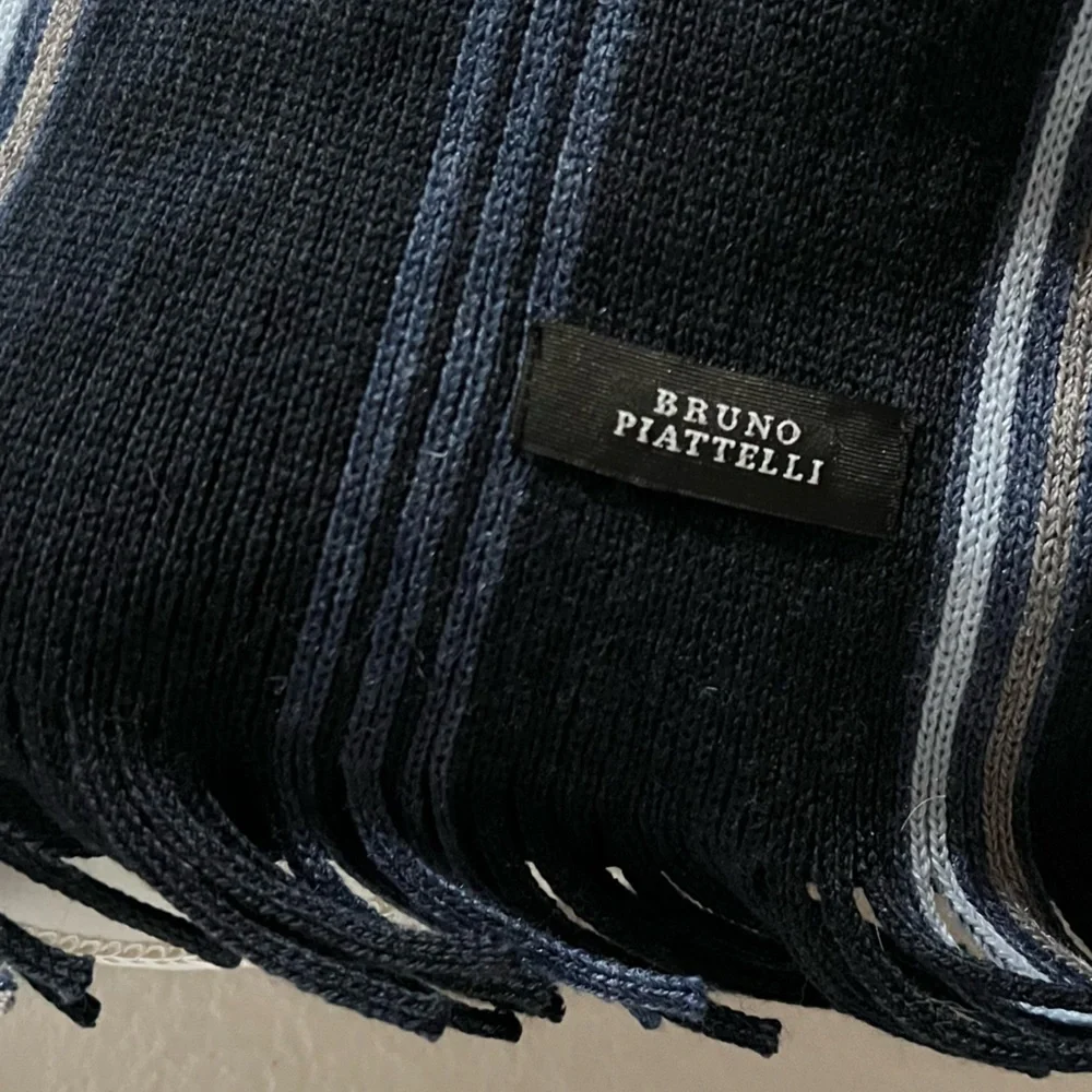 Bruno Piattelli Blue Striped Wool Blend Scarf Fringe
